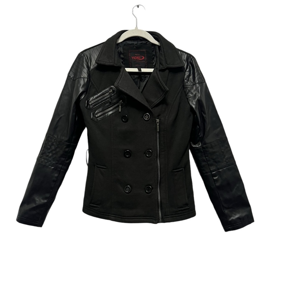 YOKI WOMENS BLACK FLEECE AND FAUX LEATHER JACKET COAT SIZE SMALL - Picture 2 of 13